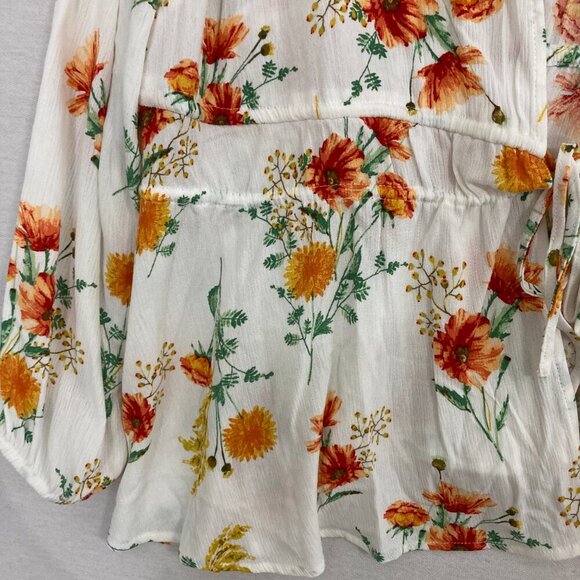 Torrid Gauze Floral Tie Front Lightweight Top Plus 2X Cream Orange Feminine - Picture 5 of 10